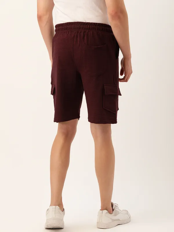 Maroon_Cotton_Blend_Drawstring_Cargo_Shorts_For_Men