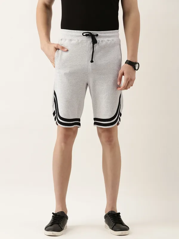 Black_And_White_Cotton_Blend_Drawstring_Shorts_For_Men