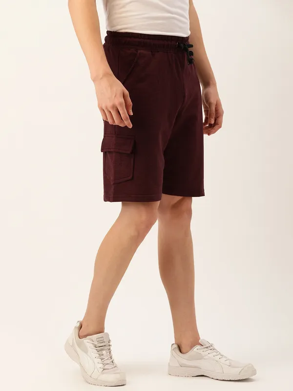 Maroon_Cotton_Blend_Drawstring_Cargo_Shorts_For_Men