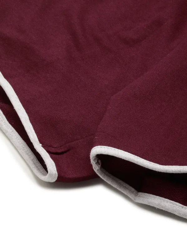 Maroon_And_White_Trim_Cotton_Blend_Sports_Shorts_For_Women