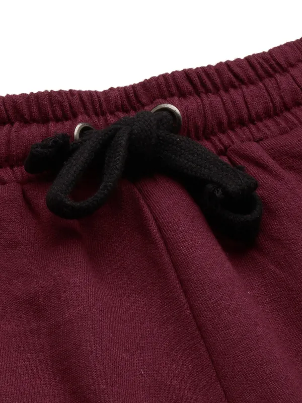 Maroon_And_White_Trim_Cotton_Blend_Sports_Shorts_For_Women