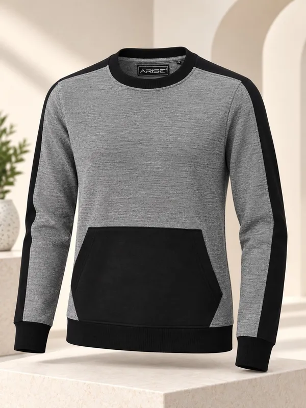 Grey_Knit_Contrast_Panel_Sweatshirt_For_Women