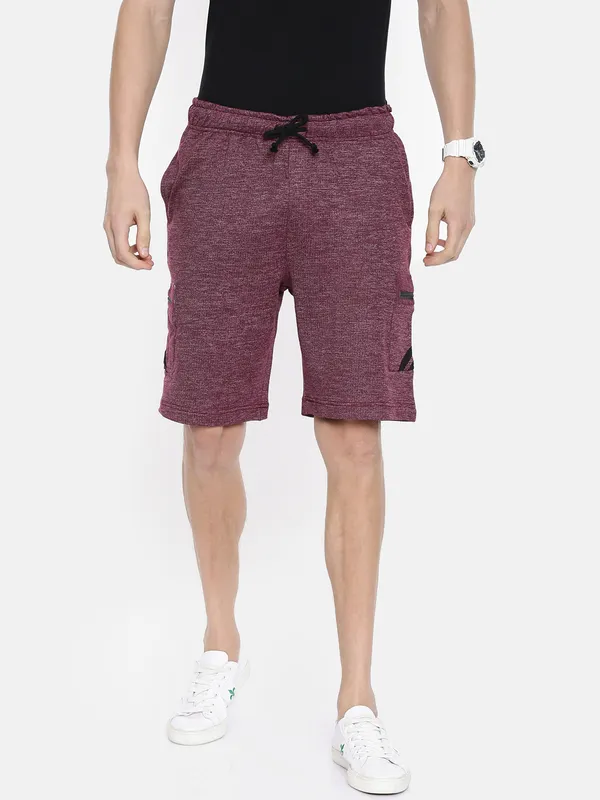 Maroon_Heathered_Cotton_Blend_Cargo_Shorts_For_Men
