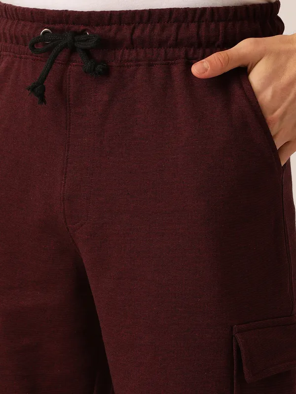 Maroon_Cotton_Blend_Drawstring_Cargo_Shorts_For_Men