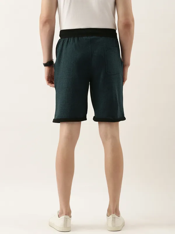 Teal_And_Black_Cotton_Blend_Drawstring_Shorts_For_Men