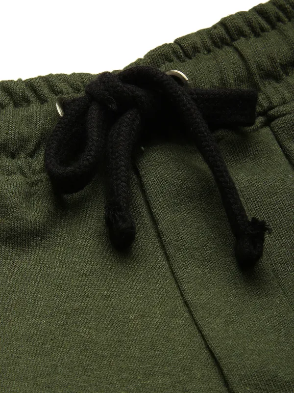 Olive_Green_And_Orange_Side_Panel_Cotton_Blend_Shorts_For_Women