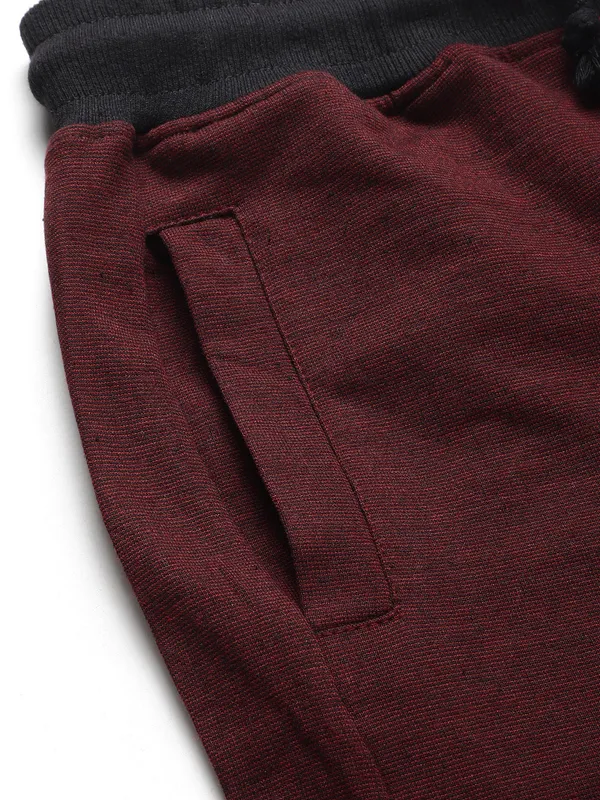 Maroon_And_Black_Cotton_Knit_Drawstring_Shorts_For_Men
