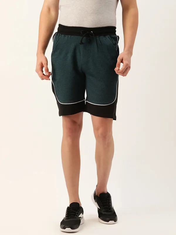 Dark_Teal_And_Black_Layered_Cotton_Blend_Sports_Shorts_For_Men