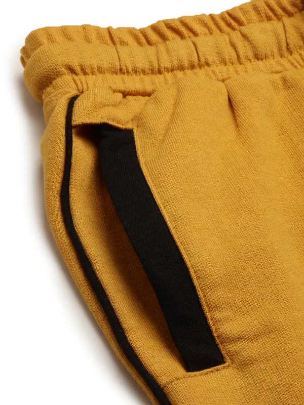 Mustard_Yellow_Cotton_Drawstring_Shorts_With_Black_Piping_For_Women