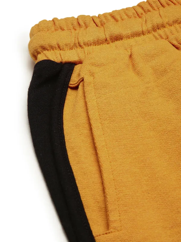 Mustard_Yellow_And_Black_Trim_Cotton_Blend_Sports_Shorts_For_Women