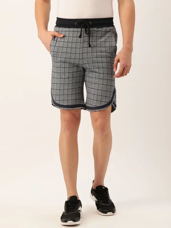 Grey_And_Black_Checked_Cotton_Blend_Relaxed_Fit_Shorts_For_Men