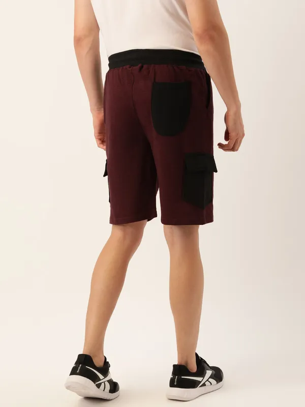 Maroon_And_Black_Cotton_Blend_Contrast_Trim_Shorts_For_Men