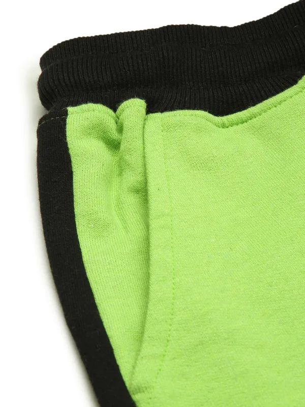Neon_Green_And_Black_Panel_Cotton_Blend_Joggers_For_Women