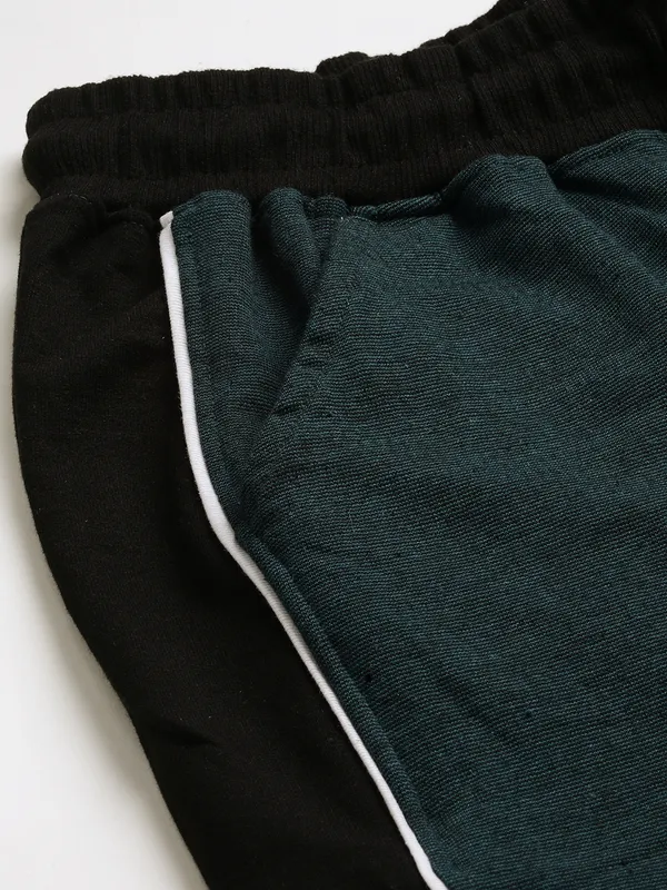 Dark_Teal_And_Black_Layered_Cotton_Blend_Sports_Shorts_For_Men