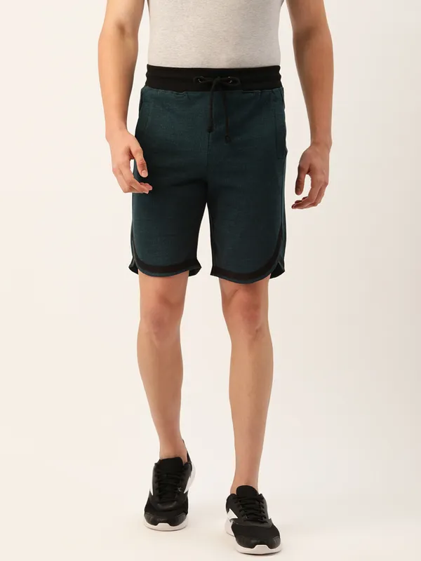 Teal_Cotton_Blend_Slim_Fit_Drawstring_Shorts_For_Men