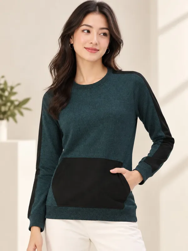 Teal_Knit_Crew_Neck_Sweatshirt_for_Women