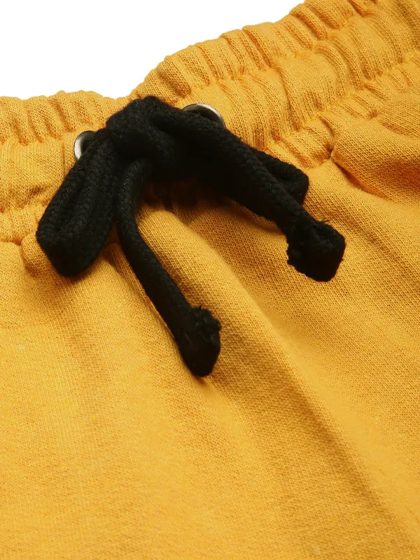Mustard_Yellow_And_Black_Trim_Cotton_Blend_Sports_Shorts_For_Women