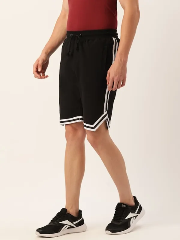 Black_And_White_Side_Stripe_Cotton_Blend_Shorts_For_Men
