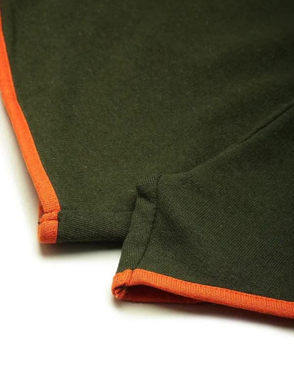 Olive_Green_Cotton_Blend_Orange_Trim_Shorts_For_Women