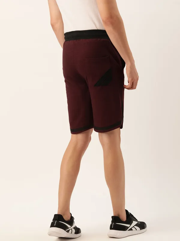 Maroon_And_Black_Cotton_Knit_Drawstring_Shorts_For_Men