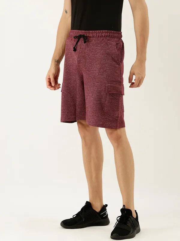 Maroon_Heathered_Cotton_Blend_Cargo_Shorts_For_Men