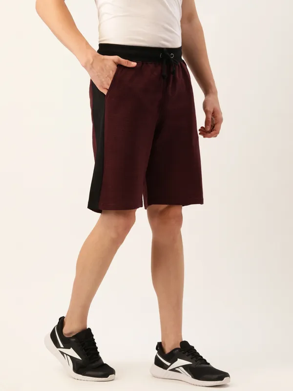 Maroon_Cotton_Shorts_With_Black_Side_Panel_For_Men