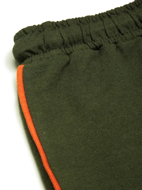 Olive_Green_Cotton_Blend_Orange_Trim_Shorts_For_Women