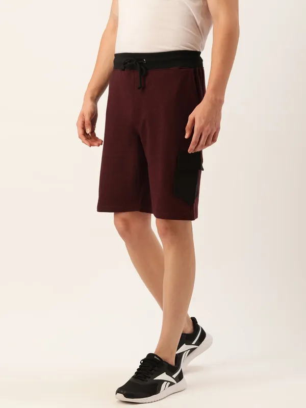 Maroon_And_Black_Cotton_Blend_Contrast_Trim_Shorts_For_Men