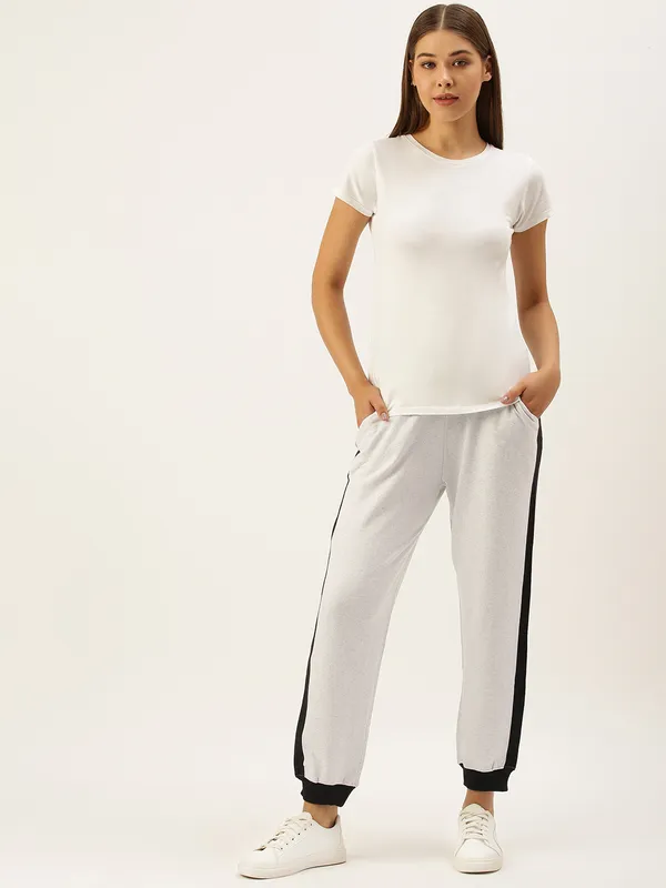 White_Cotton_Blend_Contrast_Trim_Joggers_For_Women