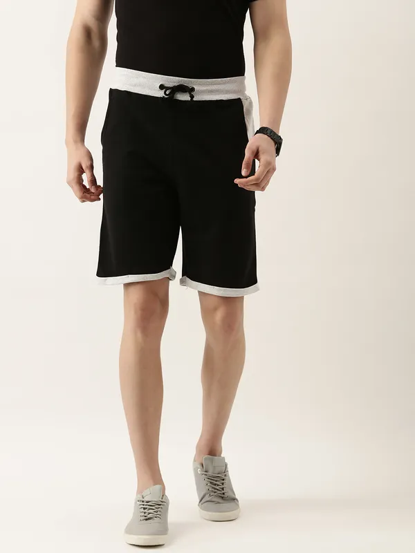 Black_Cotton_Blend_Elasticated_Waist_Shorts_For_Men