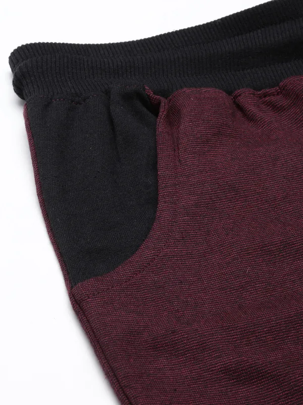 Maroon_And_Black_Knit_Contrast_Trim_Shorts_For_Men