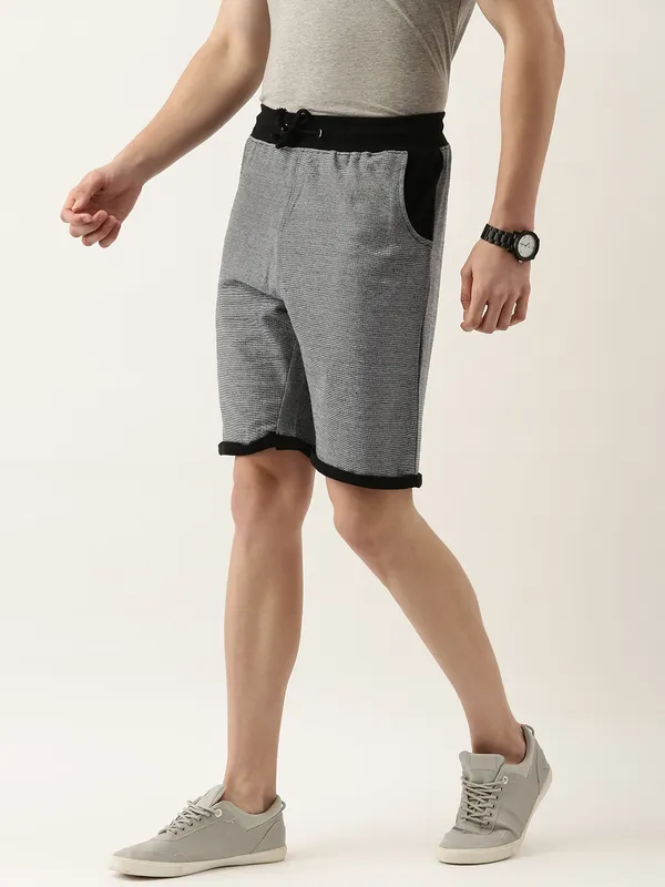 Grey_And_Black_Cotton_Blend_Elasticated_Shorts_For_Men