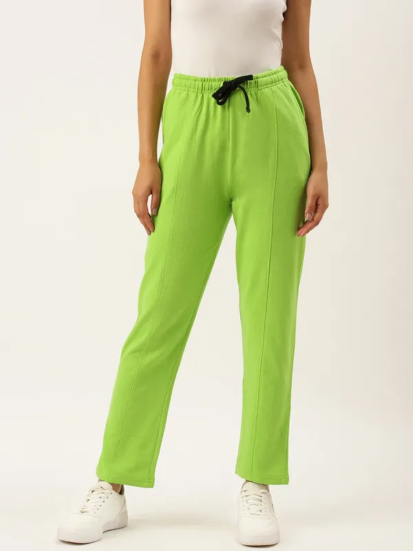 Neon_Green_Cotton_Blend_Elasticated_Shorts_For_Women
