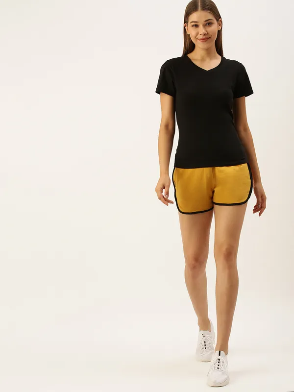 Mustard_Yellow_Cotton_Drawstring_Shorts_For_Women