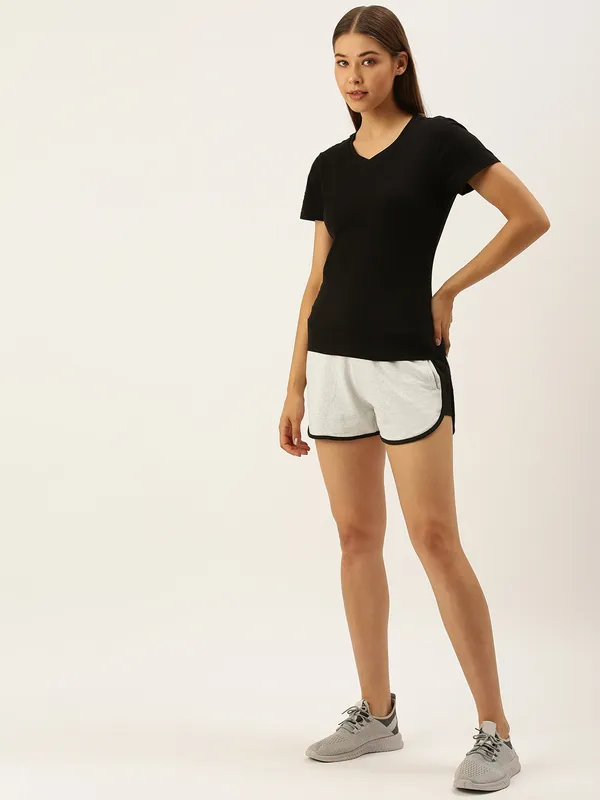 White_And_Black_Cotton_Blend_Dolphin_Hem_Sports_Shorts_For_Women