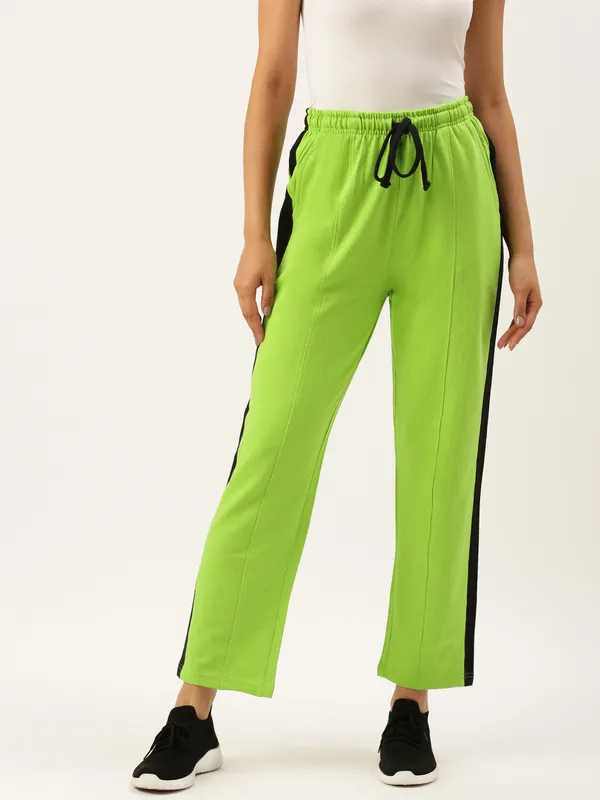 Green_And_Black_Side_Panel_Cotton_Blend_Track_Pants_For_Women