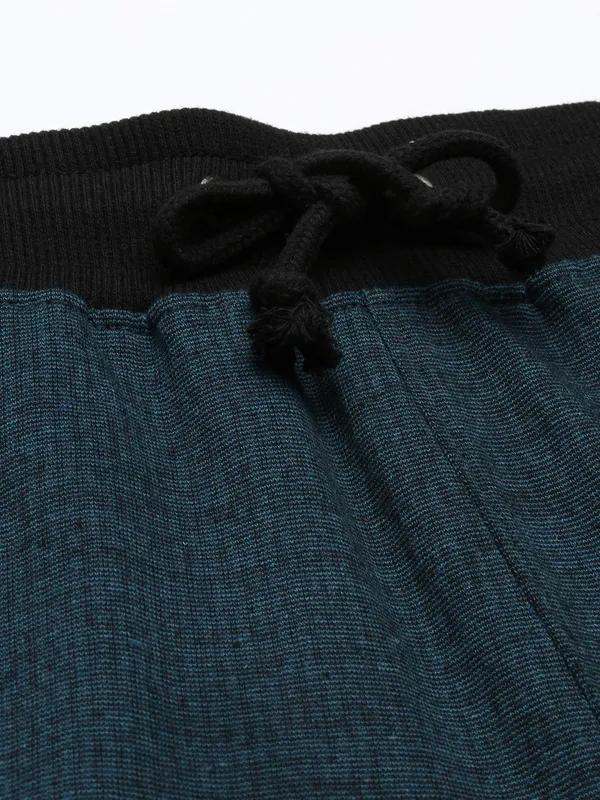 Teal_And_Black_Cotton_Blend_Drawstring_Shorts_For_Men