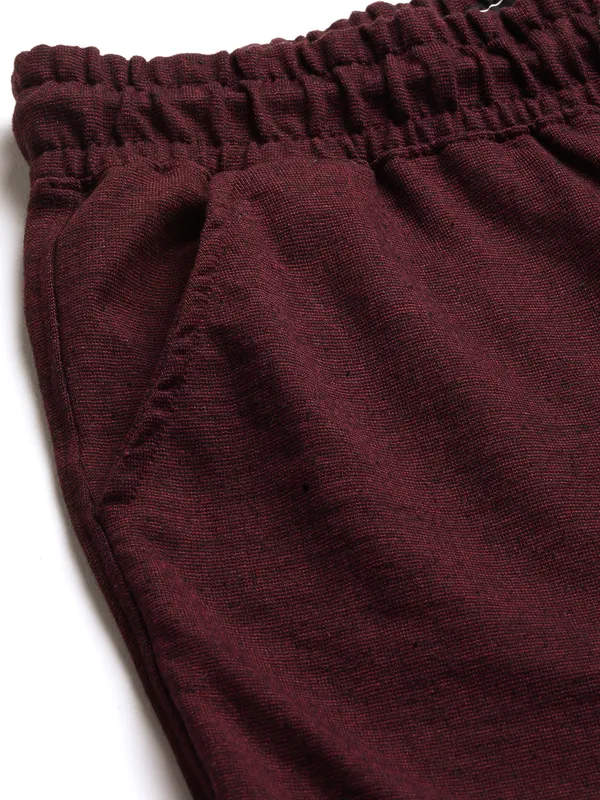 Maroon_Cotton_Blend_Drawstring_Cargo_Shorts_For_Men