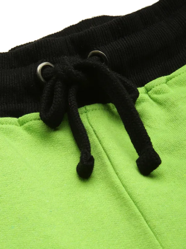 Neon_Green_And_Black_Panel_Cotton_Blend_Joggers_For_Women