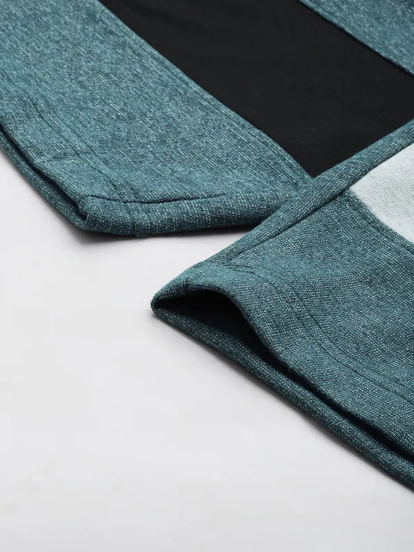 Teal_Blue_Cotton_Blend_Striped_Sports_Shorts_For_Men