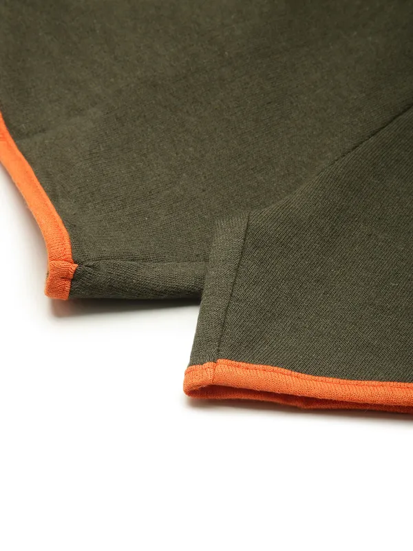 Olive_Green_And_Orange_Piping_Cotton_Blend_Running_Shorts_For_Women