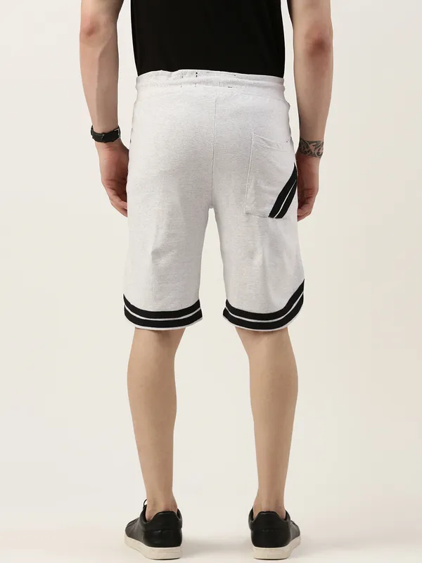 White_And_Black_Striped_Hem_Cotton_Blend_Sports_Shorts_For_Men
