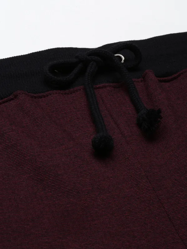 Maroon_Textured_Knit_Black_Contrast_Trim_Shorts_For_Men