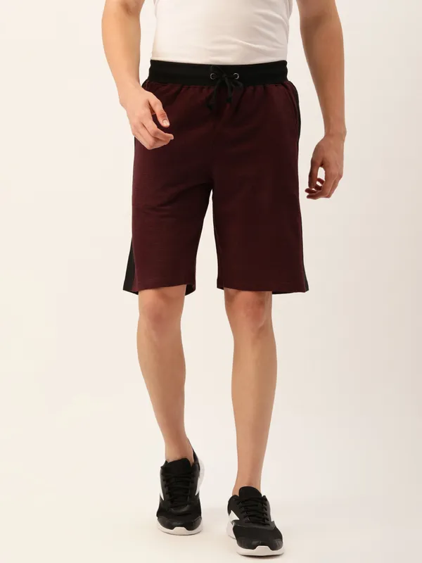 Maroon_Cotton_Shorts_With_Black_Side_Panel_For_Men