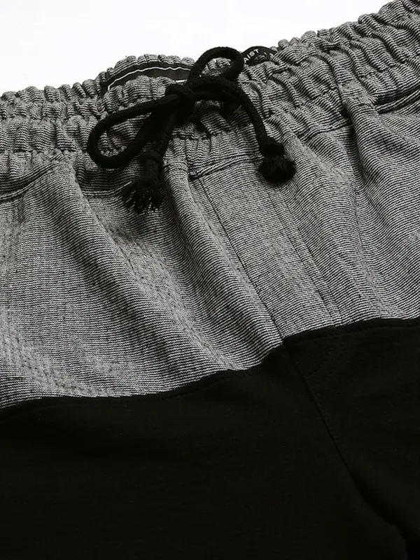 Grey_And_Black_Cotton_Blend_Elasticated_Waist_Shorts_For_Men