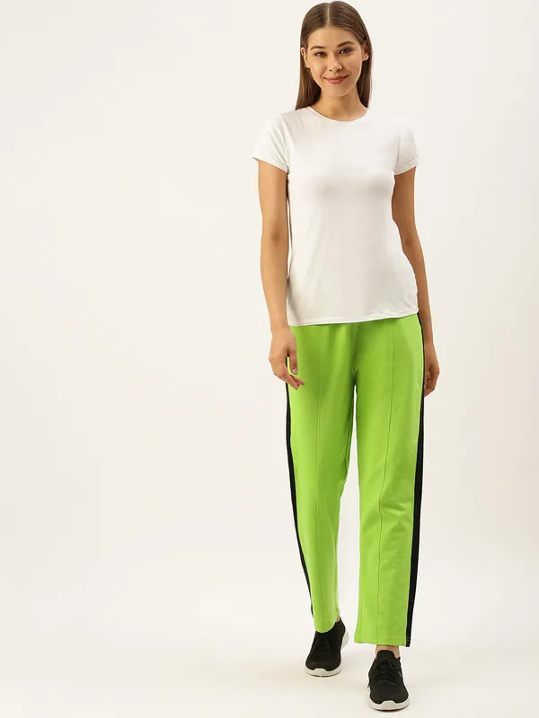 Green_And_Black_Side_Panel_Cotton_Blend_Track_Pants_For_Women