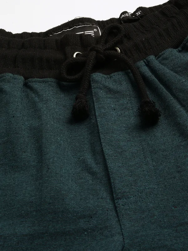 Dark_Teal_And_Black_Layered_Cotton_Blend_Sports_Shorts_For_Men