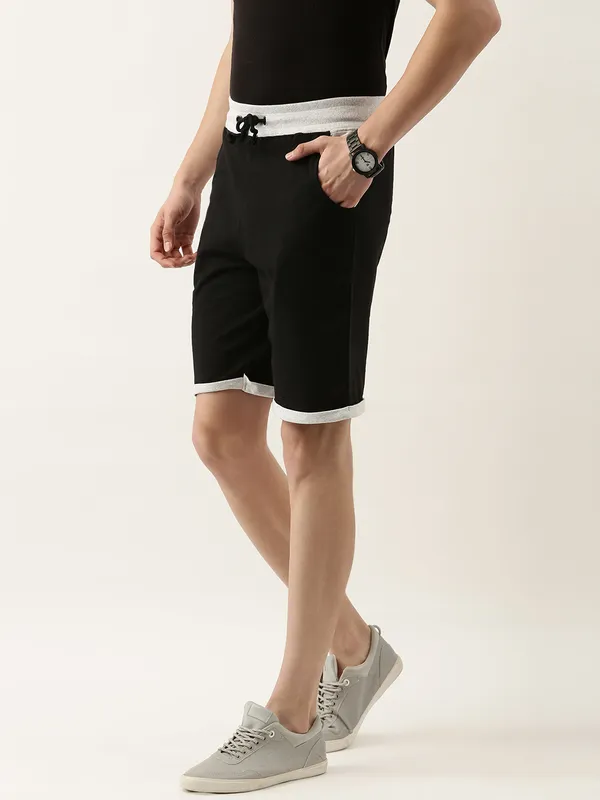 Black_Cotton_Blend_Elasticated_Waist_Shorts_For_Men