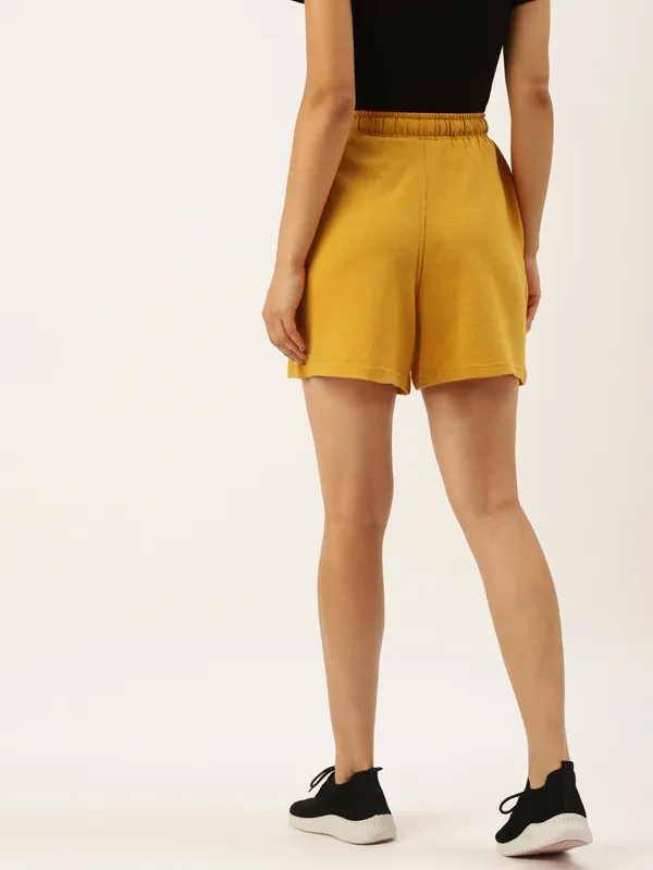Mustard_Yellow_Cotton_Blend_Relaxed_Fit_Shorts_For_Women