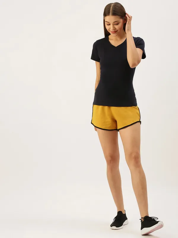 Mustard_Yellow_Cotton_Blend_Sports_Shorts_For_Women